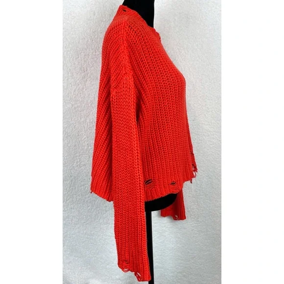 ZARA • Orange Distressed Knit Cropped Sweater, M - Picture 12 of 16